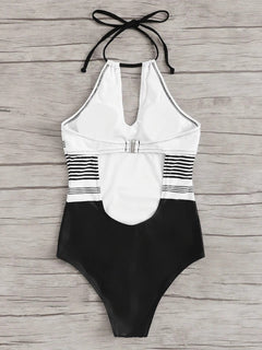 One-piece striped swimsuit