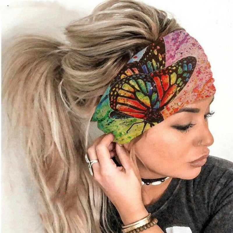 Stretch Colored Butterfly Sports Wide Headband