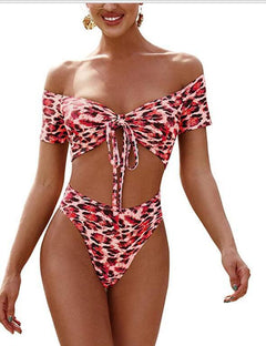 Swimsuit Bikini Leopard Print Strap High Waist