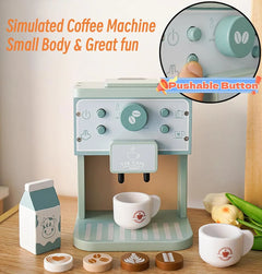 Kids Wooden Toys Coffee Maker Toy Set Cake Ice Cream Tea Time Playset Toddler Pretend Play Kitchen Accessories Gift for Children