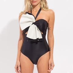 Ladies Bow Halter One-piece Swimsuit