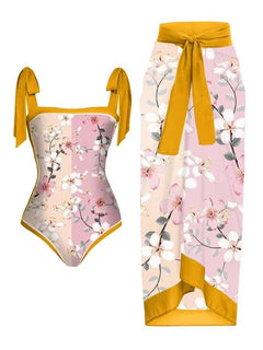 Women's Positioning Printed Two-piece Chiffon Swimsuit Hip Skirt