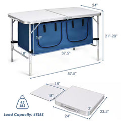 Blue Aluminum Adjustable Camping Table