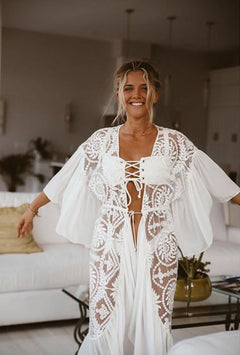 Crochet White Knitted Beach Cover up