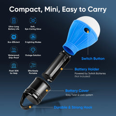 LED Hanging Camping Lantern Bulbs, Mini Camper Light Flashlight, Portable Emergency Battery Tent Lights, Camping, Outdoor Gear (4 Pack)