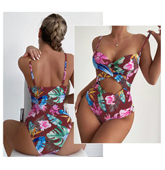 One-piece Printed Steel Bracket Gather Thin Bikini