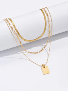 2Pcs Rectangle Pendant Layered Necklace