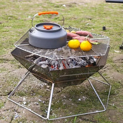 Portable Wood Stove Brazier Camping Fire Wood Heater Folding Hike Barbecue BBQ Grill Stand Outdoor Camping