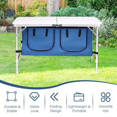 Blue Aluminum Adjustable Camping Table