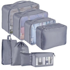 Packing Cubes for Travel, 8Pcs Travel Cubes Set Foldable Suitcase Organizer Lightweight Luggage Storage Bag, Gray