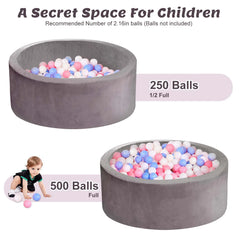 Foam Ball Pit - Safe and Soft Play for Baby Infants and Toddlers Ages 1-3, round Shape, No Balls Included, Gray