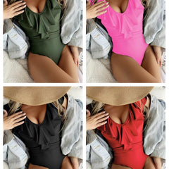 Bikini Swimsuit Solid Color Flying One-piece Swimsuit