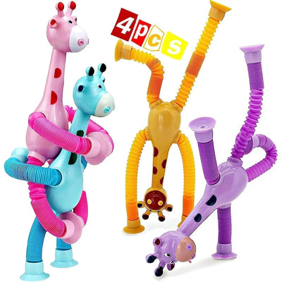 4 Pack Telescopic Suction Cup Giraffe Toy Sensory Tubes for Boys Girls 