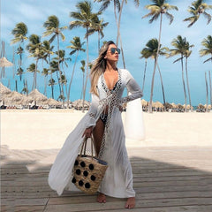 Crochet White Knitted Beach Cover up