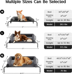 Elevated Dog Bed Cot, Raised Outdoor Dog Bed with Bolster for Large Dogs, Slightly Chew Proof Portable Cooling Pet Cot with Breathable Mesh, Skid-Resistant Feet, Grey, 43 Inches