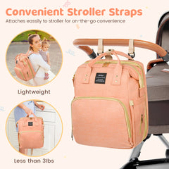 Diaper Bag Backpack with Changing Station & Foldable Crib