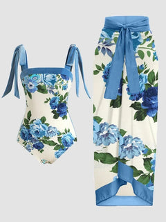 Women's Positioning Printed Two-piece Chiffon Swimsuit Hip Skirt