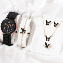 5/2PCS Set Luxury Watch Women Ring Necklace Earrings Rhinestone Wristwatch  (No Box)