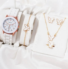 5/2PCS Set Luxury Watch Women Ring Necklace Earrings Rhinestone Wristwatch  (No Box)