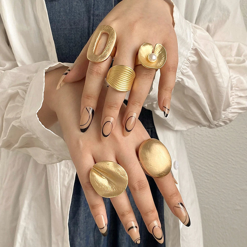 Chunky Big Geometric Gold Silver Color Rings