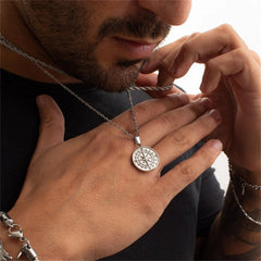 Men's Layered Alloy Necklace Navigation Travel Compass