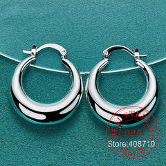 Circle Smooth U Shape Big Hoop Earrings  925 Sterling Silver Hoops