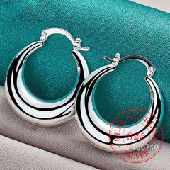 Circle Smooth U Shape Big Hoop Earrings  925 Sterling Silver Hoops