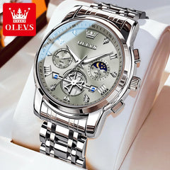 OLEVS Men's Watches Classic Multifunctional Fltwheel Chronograph Original Quartz Wristwatch