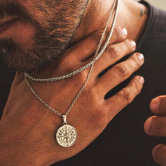 Men's Layered Alloy Necklace Navigation Travel Compass