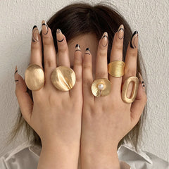 Chunky Big Geometric Gold Silver Color Rings