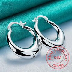 Circle Smooth U Shape Big Hoop Earrings  925 Sterling Silver Hoops