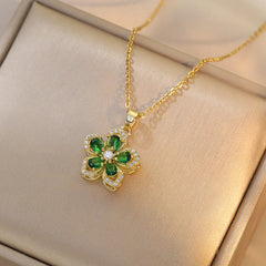 316L Stainless Steel Gold Plated Flower Zirconia Pendant Necklace