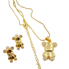 Luxury 18K Yellow Gold, little bear pendant necklace stud earrings