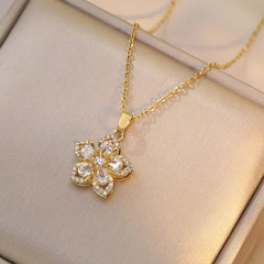 316L Stainless Steel Gold Plated Flower Zirconia Pendant Necklace