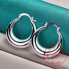 Circle Smooth U Shape Big Hoop Earrings  925 Sterling Silver Hoops