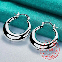 Circle Smooth U Shape Big Hoop Earrings  925 Sterling Silver Hoops