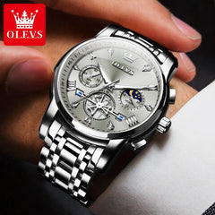 OLEVS Men's Watches Classic Multifunctional Fltwheel Chronograph Original Quartz Wristwatch