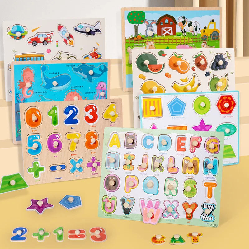 Montessori Wooden Puzzles Hand Grab Boards