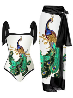 Women's Positioning Printed Two-piece Chiffon Swimsuit Hip Skirt