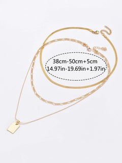 2Pcs Rectangle Pendant Layered Necklace