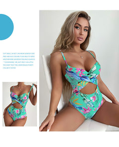 One-piece Printed Steel Bracket Gather Thin Bikini