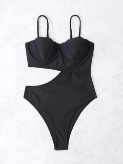 European And American Solid Color One-piece Swimsuit Women