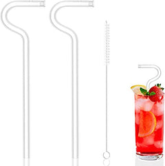 Anti Wrinkle Straw - Glass Anti-Wrinkle Drinking Straws, Clear Reusable Straws with Cleaning Brush - Eco-Friendly Alternative to Plastic - Cleaning Brush Included - 2 Pack