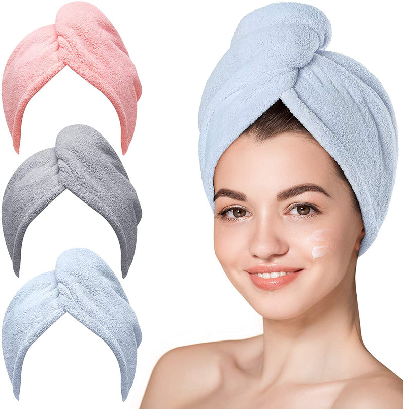 Microfiber Hair Towel, 3 Packs Hair Turbans for Wet Hair